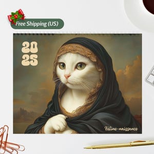 Feline Meets Renaissance, Cat Wall Calendar 2025, Fun Cat Portraits, Kitty Illustration, Wall Planner & Cat Lover Gift, Christmas New Year