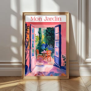 Arte mural digital de Henri Matisse, póster de un jardín del sur de Francia, arte de cocina, decoración ecléctica y moderna para el hogar, ventana al océano, arte digital asequible