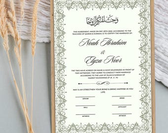 Personalized Nikkah Certificate: Islamic Wedding Contract (Digital Download A4 Template)