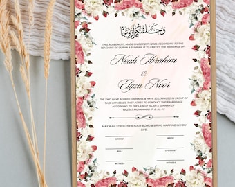 Floral Nikkah Certificate: Islamic Wedding Contract (Digital Download A4 Template)