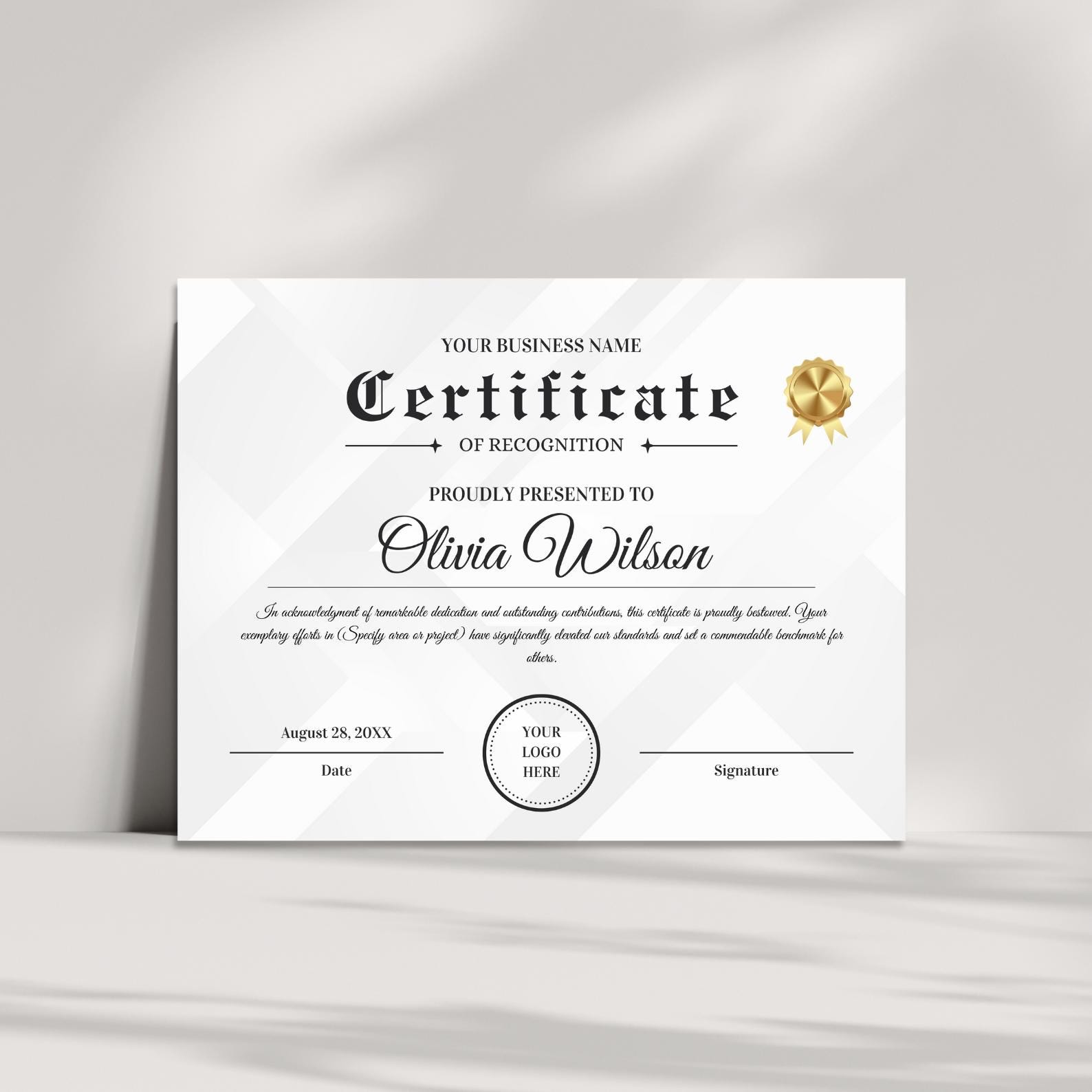 Editable Gold Certificate Template: Modern Recognition Award (canva ...