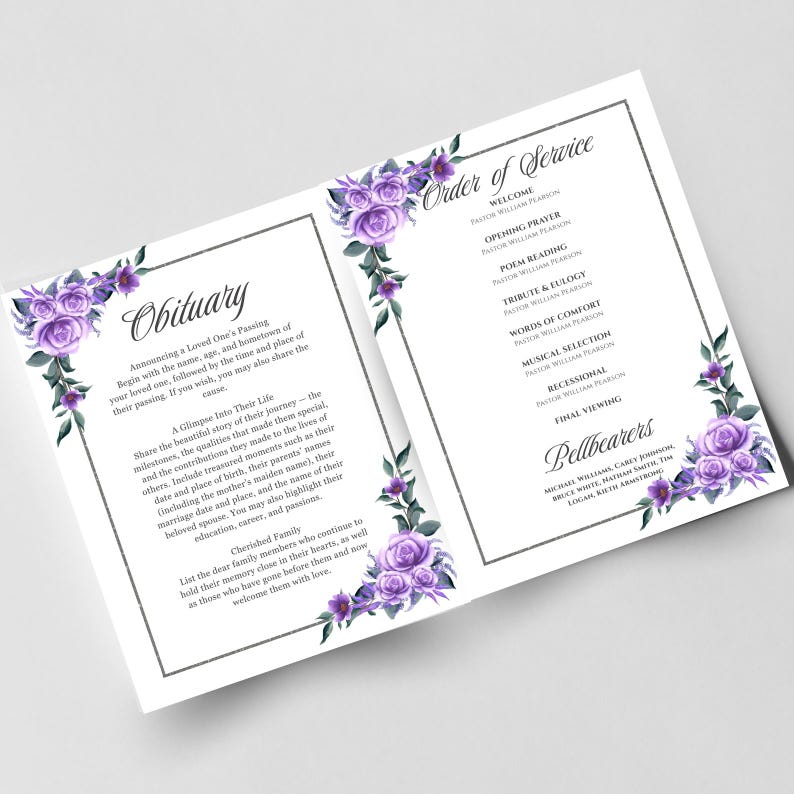 Funral Service Program Samples Pdf Blush Floral Funeral Program Template: Elegant Celebration of Life ...