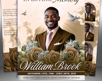 Brown Funeral Program Template: 8-Page Memorial, Celebration of Life (Canva, PDF Download)
