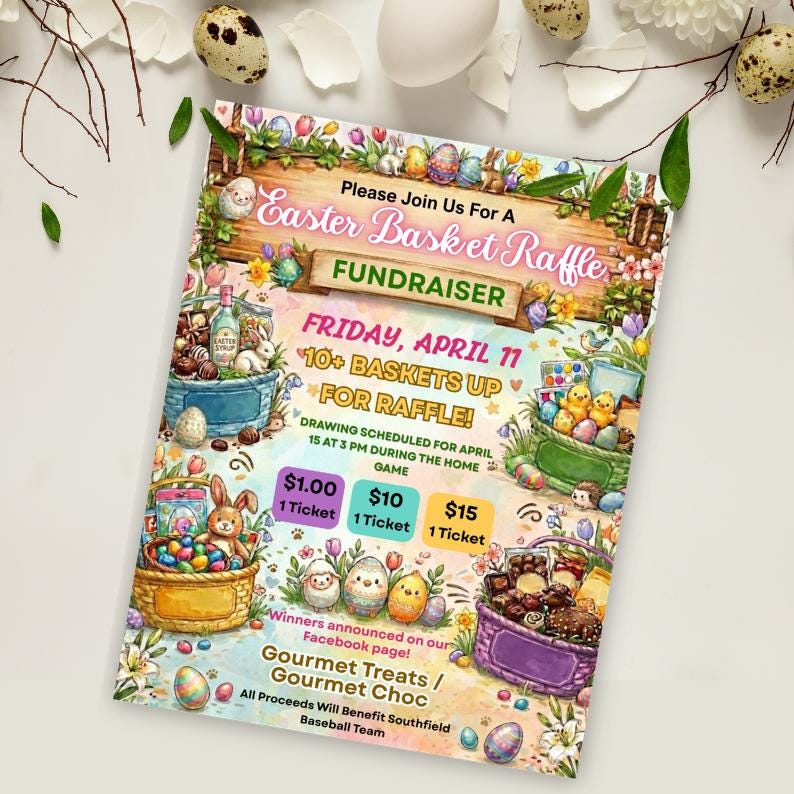Basket Raffle Flyer Template, Editable Fundraiser Invitation (canva) - Etsy