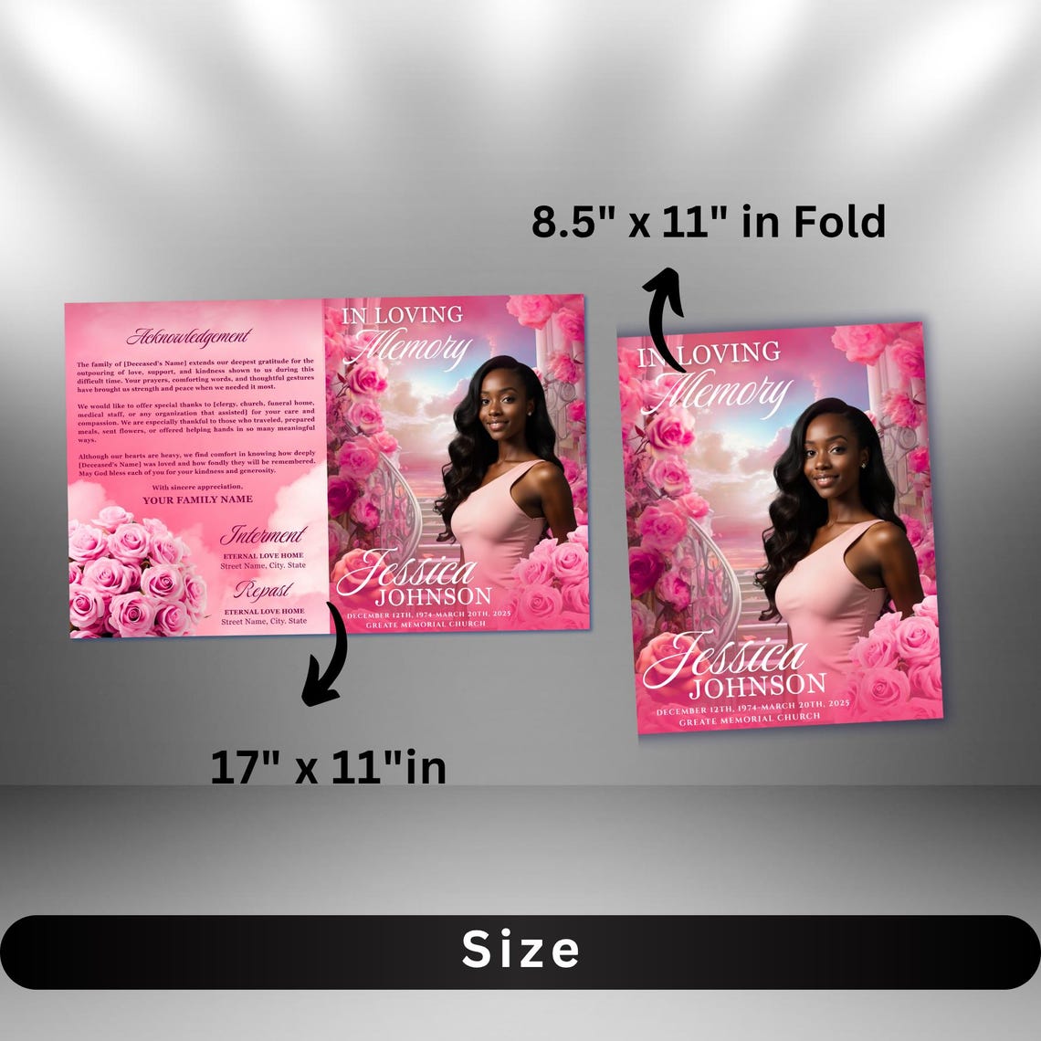 Pink Roses Funeral Program Template: 8-page Celebration of Life (canva ...