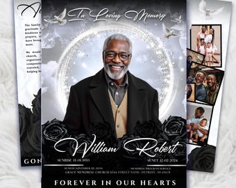 Black Roses Funeral Program Template: 8-Page Memorial, Celebration of Life (Canva Template, PDF Download)