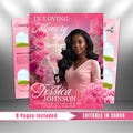 Pink Roses Funeral Program Template: 8-Page Celebration of Life (Canva, PDF Download)