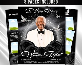 Black Roses Funeral Program Template: 8-Page Memorial, Celebration of Life (Canva Template, PDF Download)
