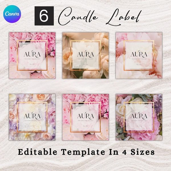 Plantilla de etiqueta floral para vela: Diseño DIY editable (Descarga digital)