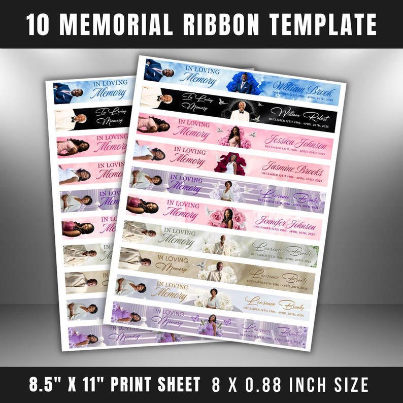 Memorial Ribbon Template Bundle | Funeral Canva Designs (digital ...