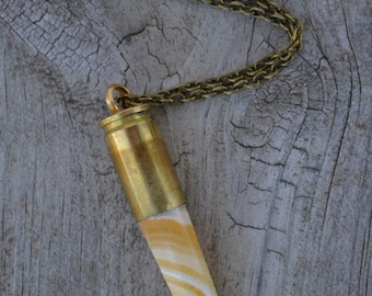 Bullet Necklace Yellow and White Banded Onyx Crystal 9mm