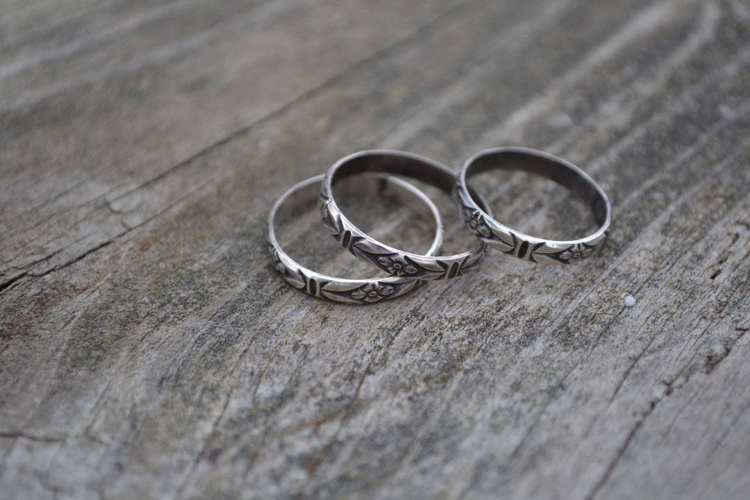 STACK Three Rings Sterling Silver Floral Ring Hammered, Textured ...