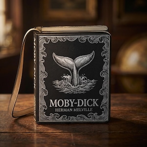 Moby Dick Book Purse, Nautical Whale Tail Crossbody, Dark Academia PU Leather Handbag