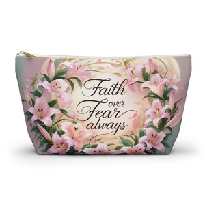 Grace-Filled Faith Quote Accessory Pouch - Travel Cosmetic Pouch - Gift for Faithful Woman - Graceful Floral Faith