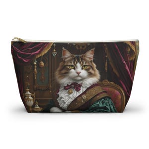 Victorian Aristocrat Cat Accessory Pouch - Birthday Gift for Victorian Royal Cat Portrait Lover - Royal Cat Bags - Symbolic Makeup Bag