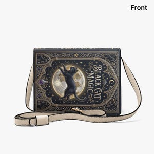 Black Cat Magic Book Purse, Celestial Moon Handbag, Gothic Witchy Tote, Book Bag image 12