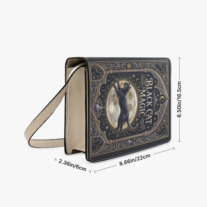 Black Cat Magic Book Purse, Celestial Moon Handbag, Gothic Witchy Tote, Book Bag image 2