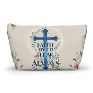 Faithful Cross Accessory Pouch - Symbolic Travel Pouch - Gift for Christian Woman - Floral Faith Theme