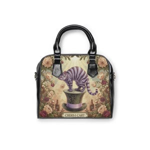 Grinsekatze mit Hut Umhängetasche - PU Leder Tasche - Geschenk für Alice im Wunderland Liebhaber - Gothic Wonderland
