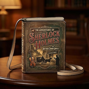 Sherlock Holmes bokväska, Dark Academia litterär väska, vintage detektivväska