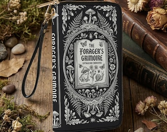 Forager Grimoire Wallet, Gothic Cottagecore Clutch, Dark Academia Book Purse