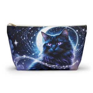 Eclipse Cat Accessory Pouch - Spiritual Cosmetic Bag - Gift for Celestial Witch Girl - Fantasy Celestial Style