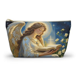 Guardian Angel Accessory Pouch - Faith Devotion Bags - Gift for Faithful Sister Book Lover - Botanical Engraving Style
