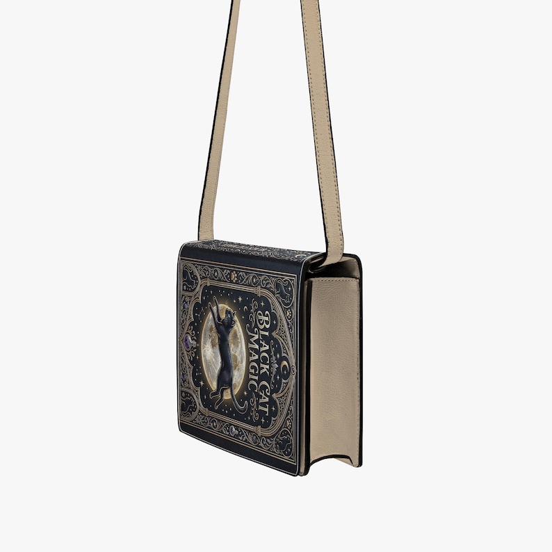 Black Cat Magic Book Purse, Celestial Moon Handbag, Gothic Witchy Tote, Book Bag image 10