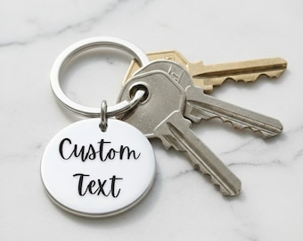Llavero de acero inoxidable plateado personalizado, llavero de metal grabado con láser personalizado