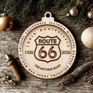 Lasergegraveerd Route 66-ornament | 100e verjaardag | De moederweg aandenken | Roadtripcadeaus afbeelding 5