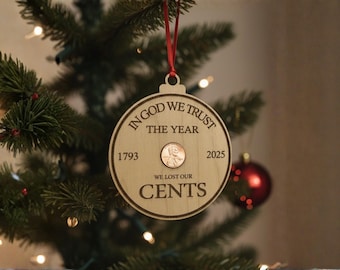 Adorno navideño "El año en que perdimos el centavo" / Adorno navideño con moneda de un centavo / Recuerdo conmemorativo DIY