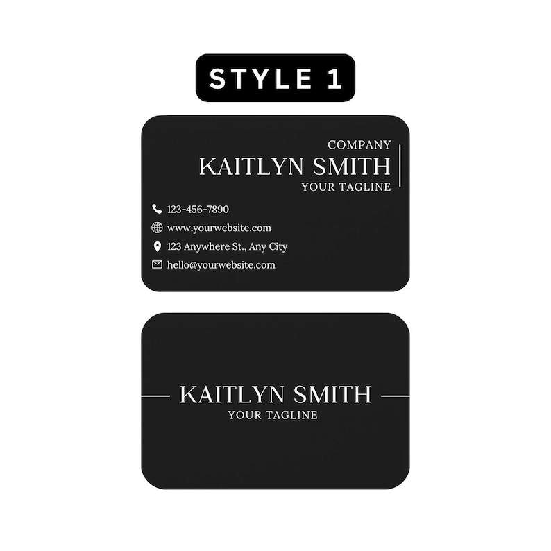 Style 1 metal business card template with name, company, and contact information in a clean modern layout.