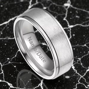 Men’s Titanium Ring, Brushed Matte Raised Center, Lightweight 8mm Comfort Fit Titanium Wedding Band