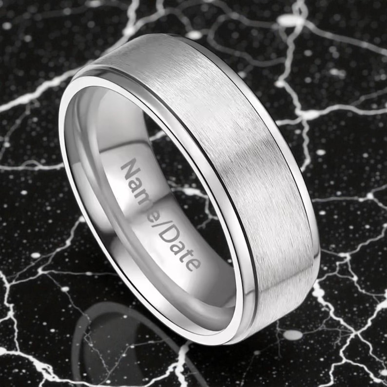 Men’s Titanium Ring, Brushed Matte Raised Center, Lightweight 8mm Comfort Fit Titanium Wedding Band