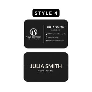 Style 4, Professional metal business card design featuring logo, name, and structured contact details.