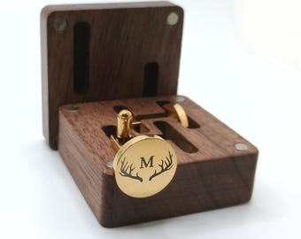 Conjunto de gemelos para padrinos de boda, gemelos personalizados para boda con caja de madera, regalo grabado para el padrino o el padre de la novia.