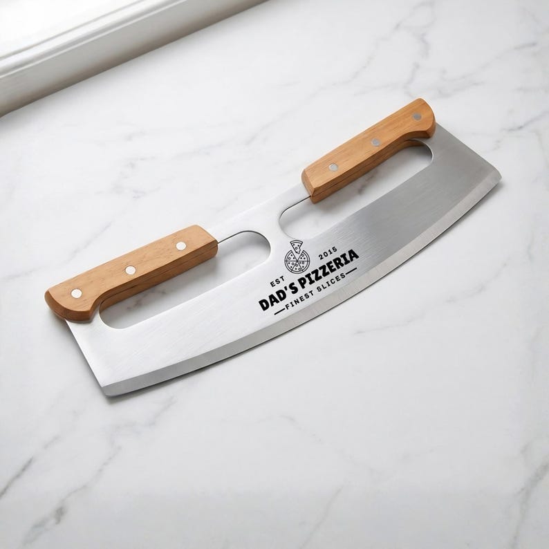 custom engraved pizza cutter for dad. A thoughtful pizza lover gift for dad, husband, boyfriend, or anyone who enjoys cooking at home.