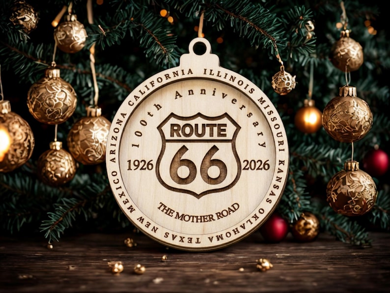 Laser Engraved Route 66 Ornament | 100th Anniversary | The Mother Road Keepsake | Road Trip Gifts