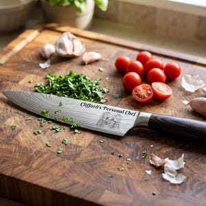 Personalized Chef Knife, Custom Photo Engraved Chef Knife, BBQ Gift, Kitchen Gift, Gift for Dad, Chef Gifts, Gift for Mom, For Him image 1