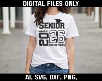 Diseño de camiseta de graduación para estudiantes de último año de 2026, estilo retro (descarga digital)
