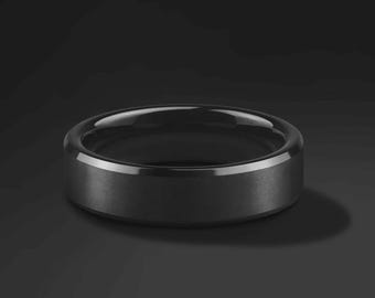 Anillo de bodas de carburo de tungsteno para hombre, ajuste cómodo, acabado central cepillado, bordes biselados, grabado personalizado.