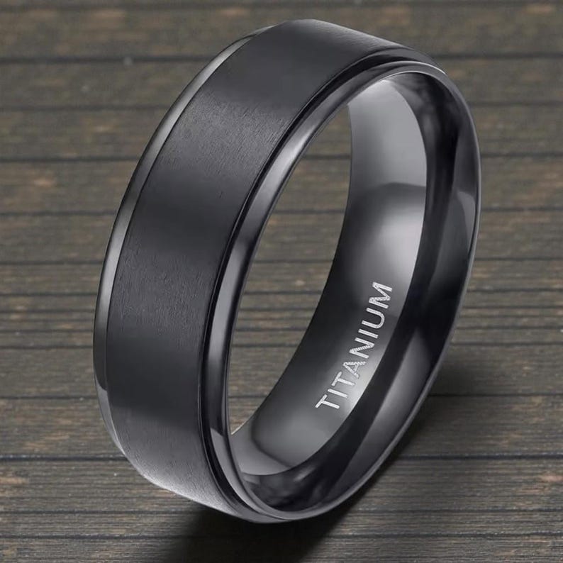 Men’s Titanium Ring, Brushed Matte Finish Raised Center, Lightweight 8mm Wide, Comfort Fit Ring, Men’s Wedding Band