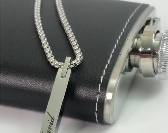 Collar con barra 3D de acero inoxidable grabado a medida para hombre, colgante con nombre personalizado, regalos de Navidad