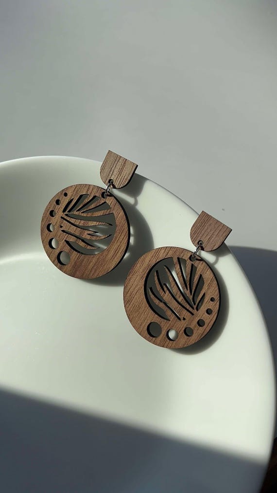 Orecchini Pendenti In Legno Naturale KaFu - Cerchio Geometrico Goccia Con Gancio In Acciaio, Stile Bohémien, Verdi