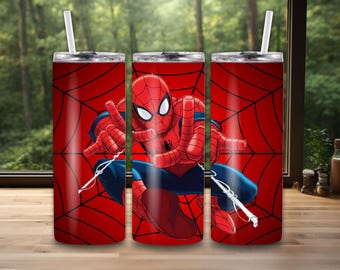 Envoltorio para vaso de Spiderman, vaso de 20 oz, envoltorio para vaso de superhéroe, diseño de acuarela de Spiderman PNG, sublimación de vaso, archivo digital