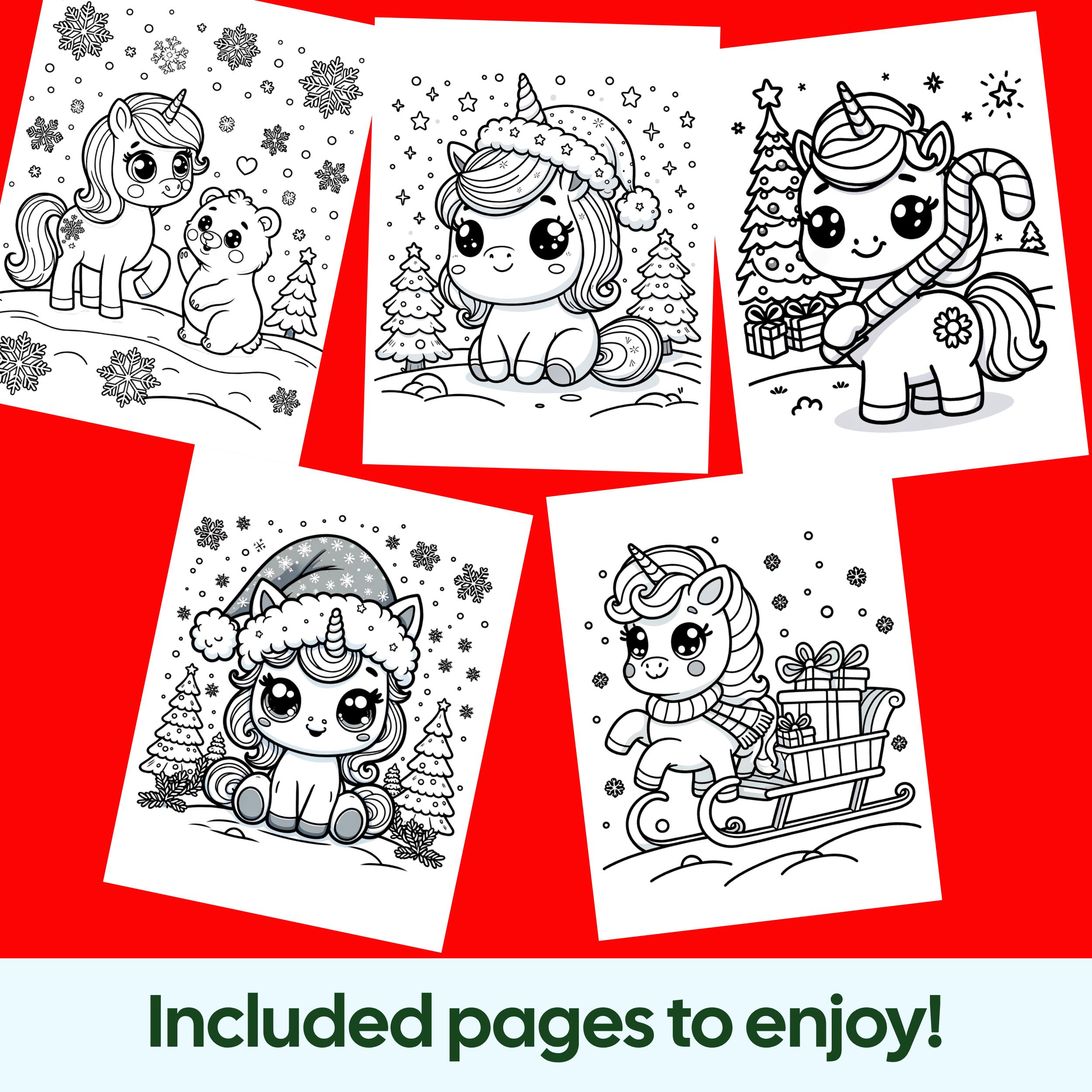 Unicorn Christmas Coloring Pages, Christmas Unicorn Coloring Printables