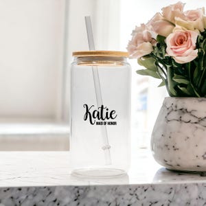 Personalized Iced Coffee Cup, Custom Beer Can Glass with Lid and Straw, Bridesmaid Gift, Bridesmaid Proposal