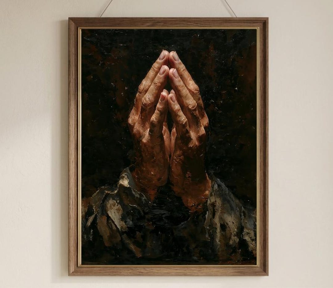 Praying Hands Oil Painting Print | Vintage Dark Academia Religious Art ...