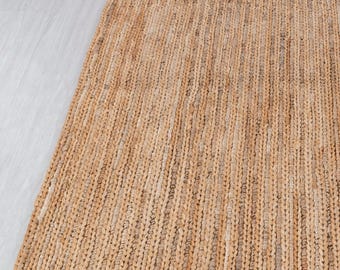 Handwoven Braided Jute Wool Rug, Customizable Size