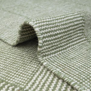 Handwoven Wool Kilim Rug – Green & Ivory, Modern Boho Geometric Flatweave, Custom Sizes Available, TN-12